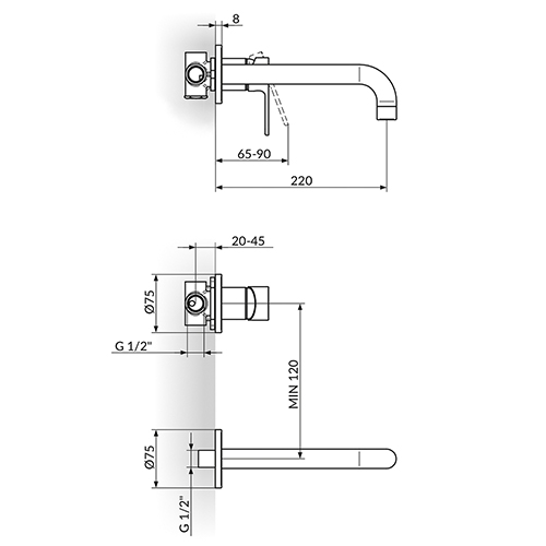 ROSAN S2 UZIDNA BATERIJA ZA LAVABO 231402 - Slika 2