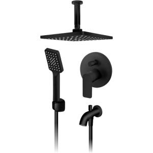 ROSAN S2 BLACK UZIDNA BATERIJA ZA TUŠ KADU sa izlivom, plafonskim tušem 210x210mm i ručnim tušem 231703B