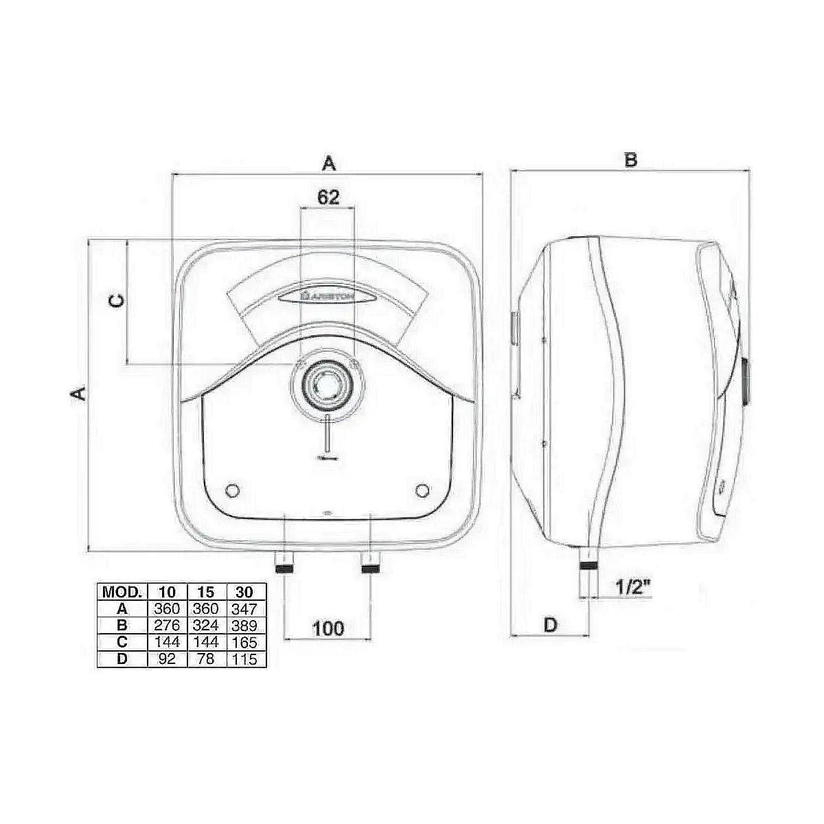 Ariston Andris RS 10U-3 30U-3 EU 10 30 litara visokomontažni bojler