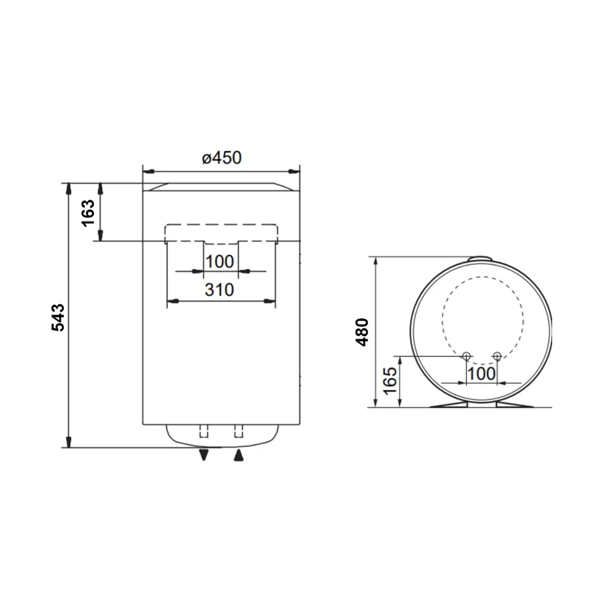 Ariston PRO1 R 50 V 2K 50 litara tehnicki crtez dimenzije