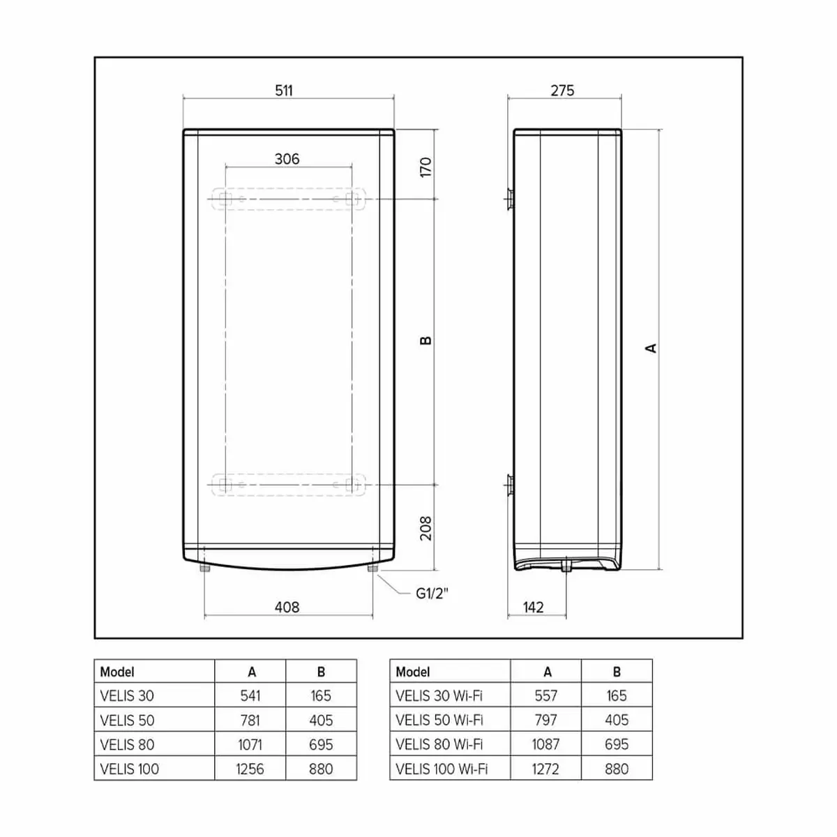 Ariston bojler Velis Pro WIFI 50 80 100 EU 50 80 100 litara