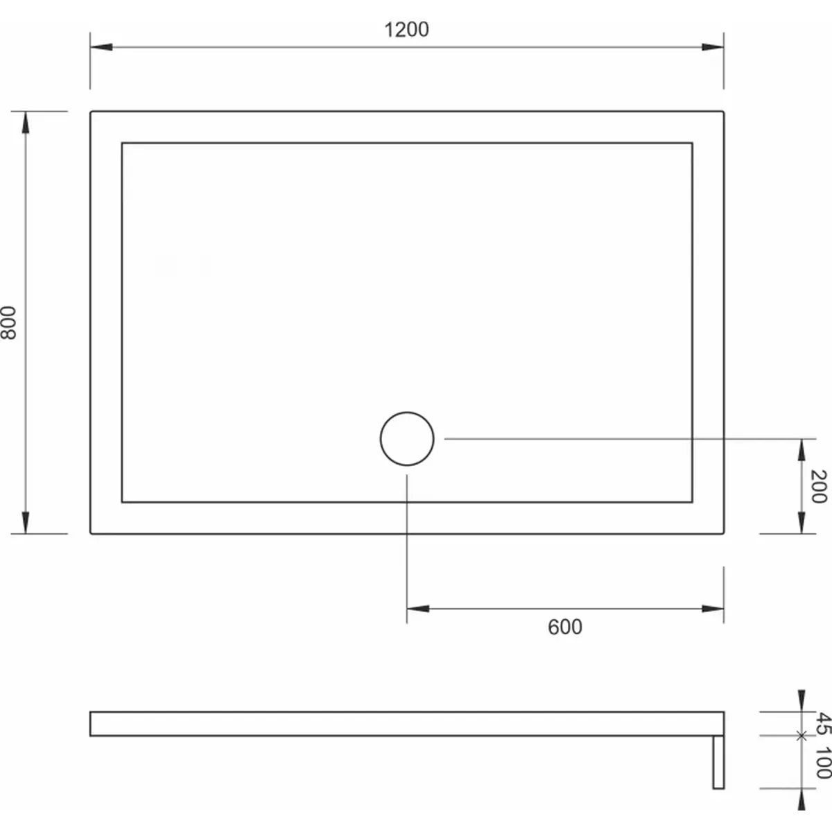 Tuš kadica COPEN 1200x800 sa demontažnom maskom C 09 P12080 tehnicki crtez dimenzije
