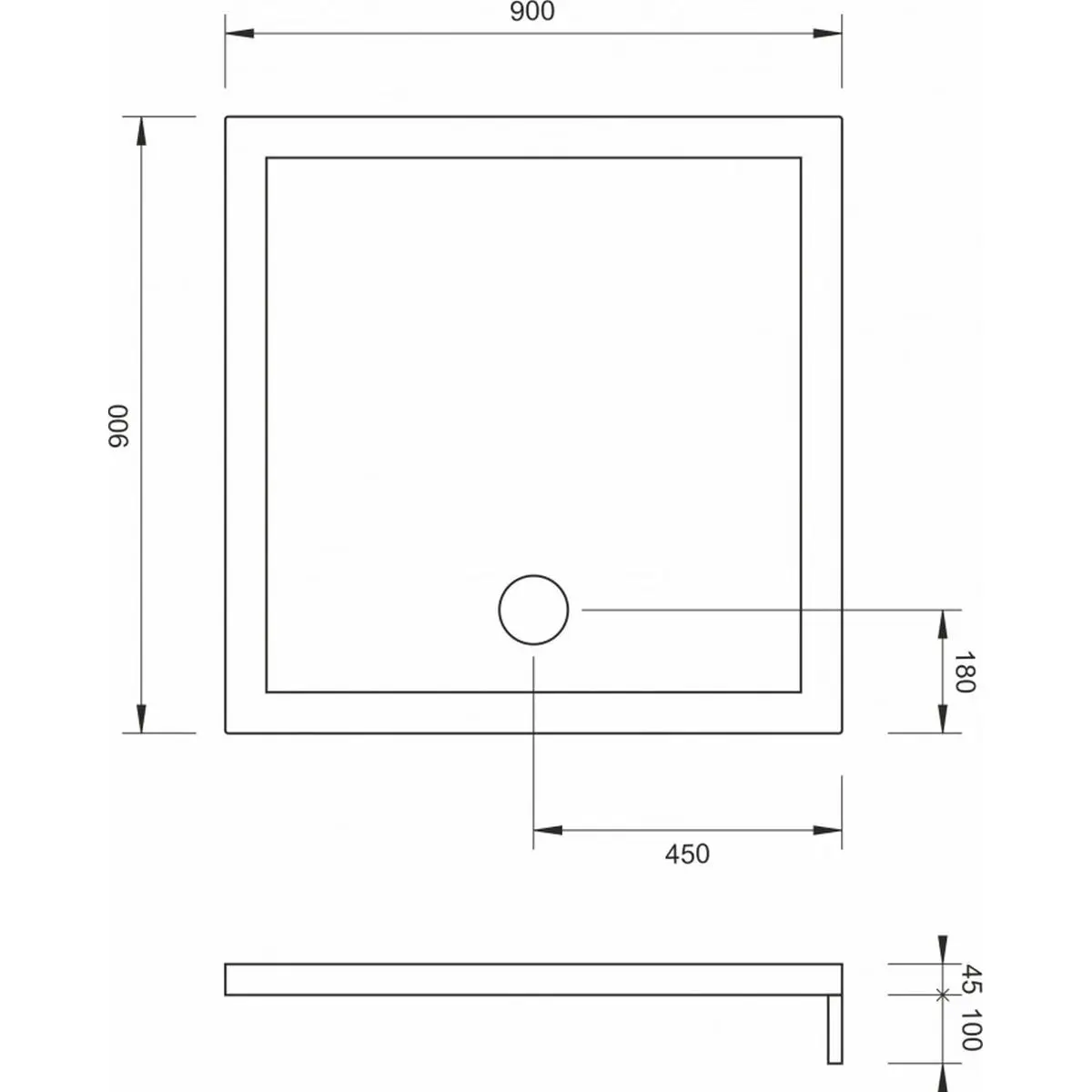 Tuš kadica COPEN 900x900 sa demontažnom maskom C 09 K9090 tehnickic rtez dimenzije