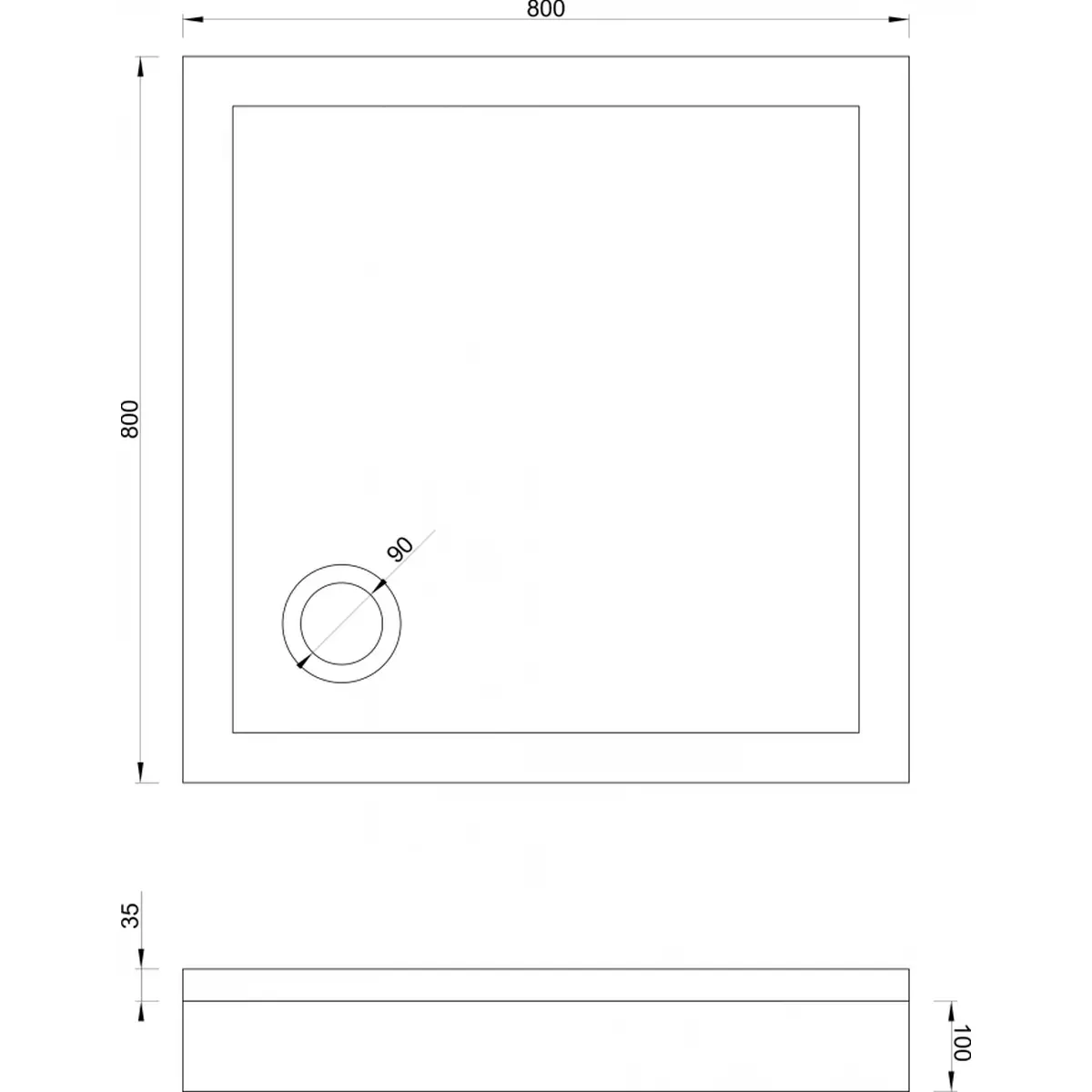 Tuš kadica COPEN SOLILUX 800x800x40 bez sifona C 11 8080K tehnicki crtez dimenzije
