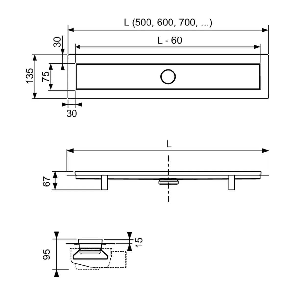 TECE LINUS 2u1 SET 600 700 800 900mm tehnicki crtez dimenzije