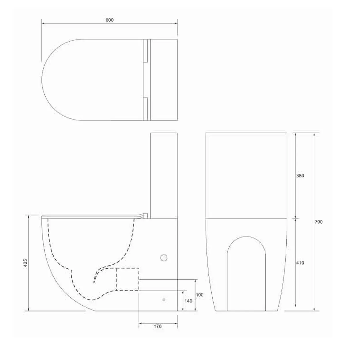 Monoblok OPTIMO rimless bide funkcija sa duroplast soft close wc daskom tehnicki crtez dimenzije