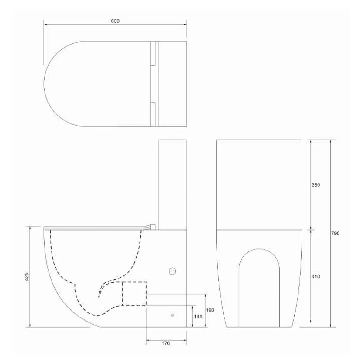 Monoblok OPTIMO rimless sa duroplast soft close wc daskom tehnicki crtez dimenzije