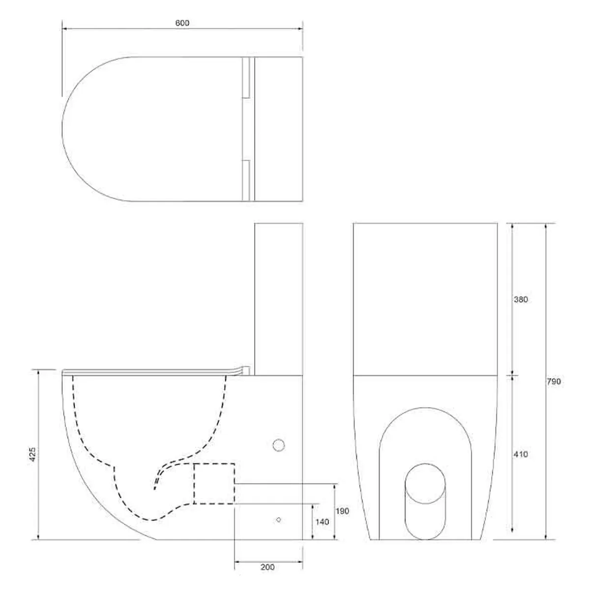 Monoblok PERLA rimless cappuccino sa duroplast soft close wc daskom vario tehnicki crtez dimenzije