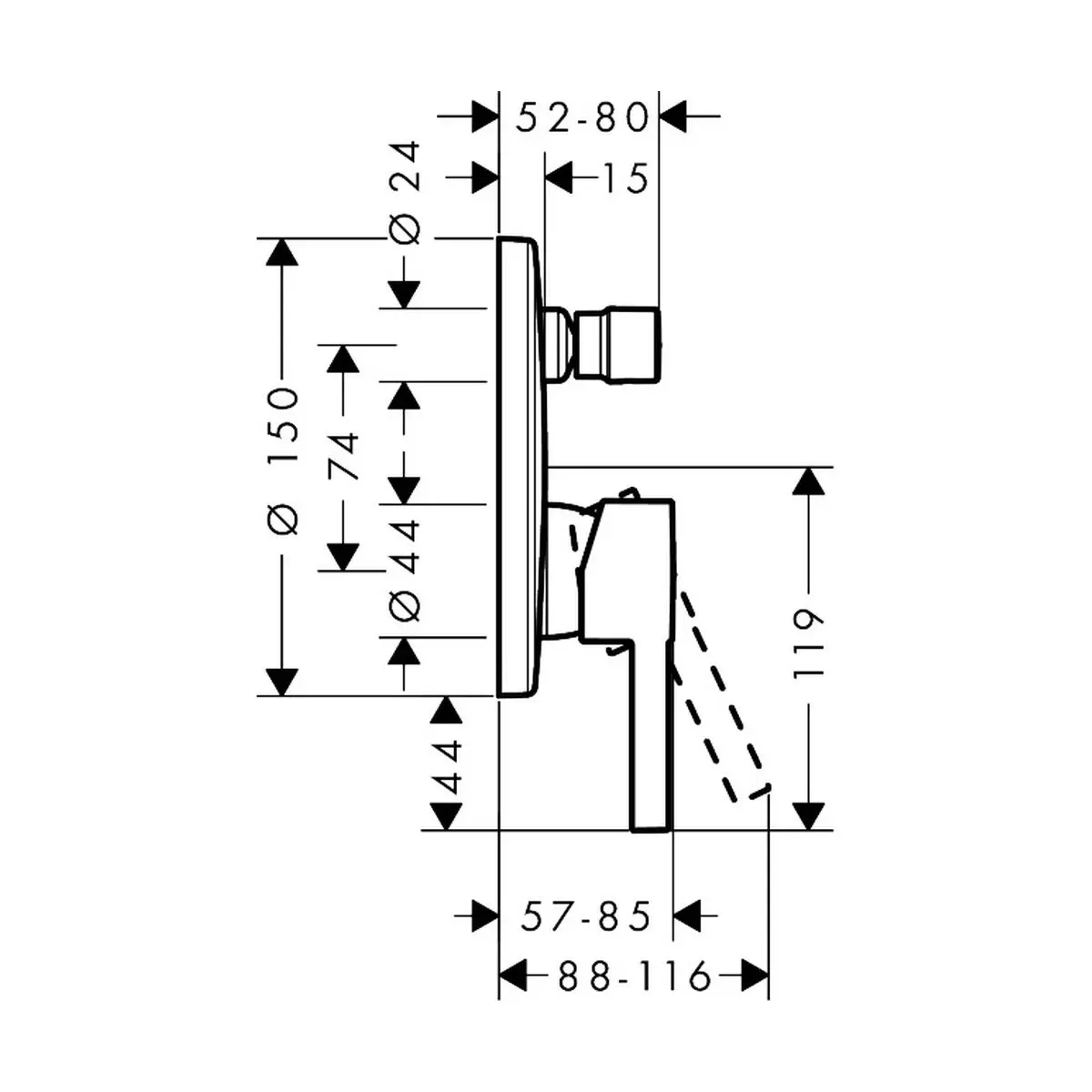 Hansgrohe Zesis mesac sa prebacivacem tehnicki crtez dimenzije.webp